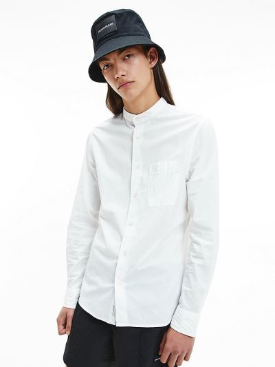 Calvin Klein Ruhák HU797919 | Calvin Klein Cotton Stretch Band Collar Férfi Ing Világos Fehér